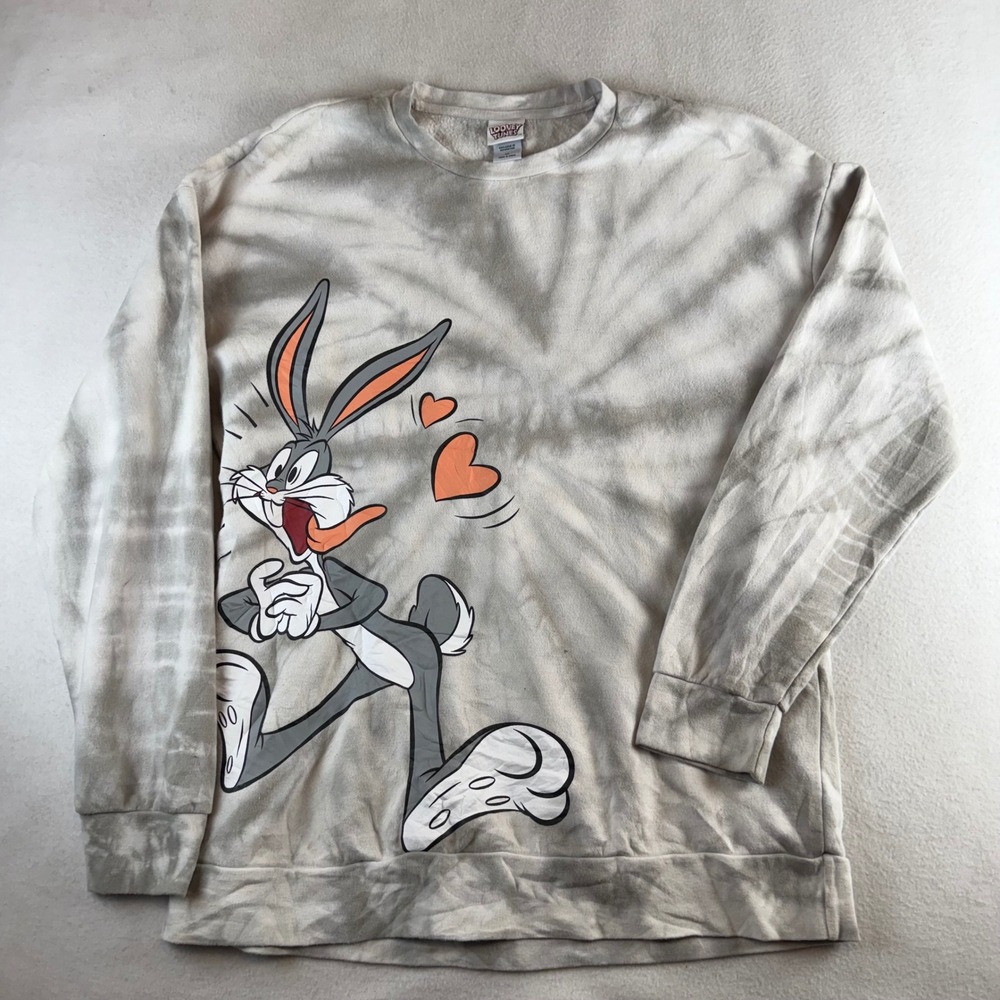 Looney Tunes Bugs Bunny Tie Dye Graphic Sweatshirt Grey White XL